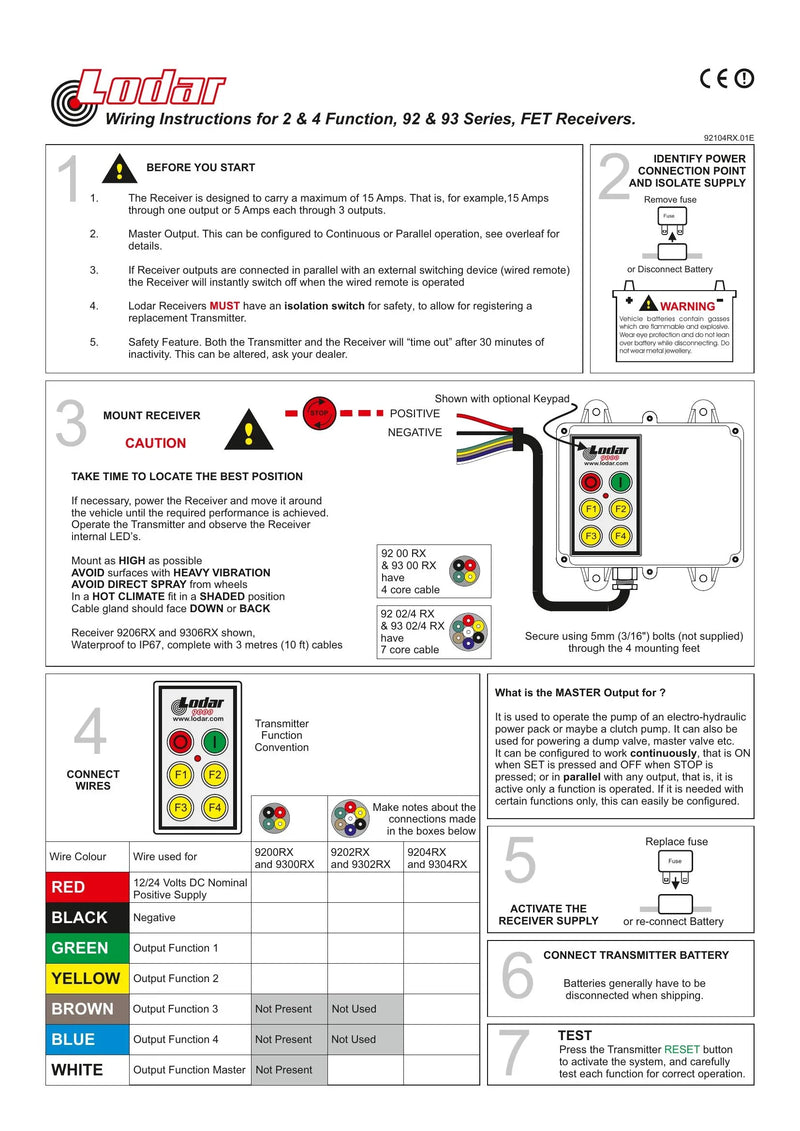 92-93 Series - Wiring Instructions for 2 & 4 Function FET Receivers — Page 1