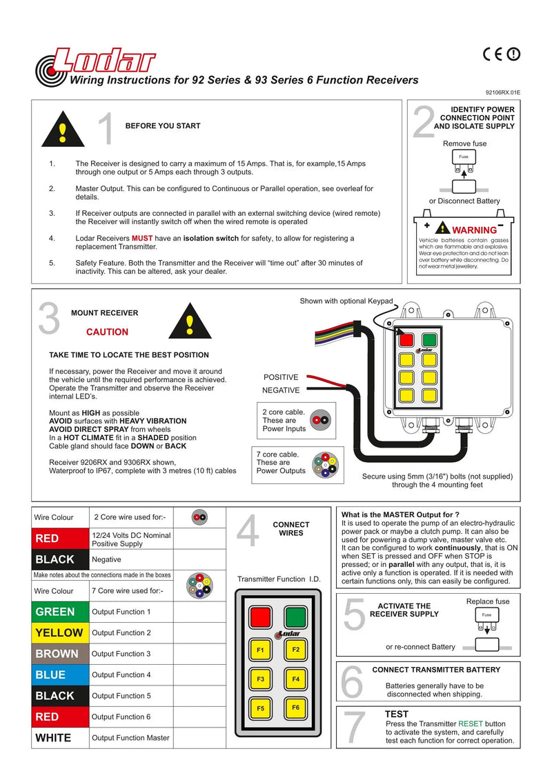 92-93 Series - Wiring Instructions for 6 Function Receivers — Page 1