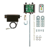 The PIERCE Lodar Wireless Electric Actuator Control System - 2 Functions includes electronic components, brackets, screws, metal rods, and a hand lever control for easy operation on a 12V system—all shown on a white background.