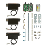 The PIERCE Lodar Wireless Electric Actuator Control System - 6 Functions includes a control unit, remotes, rods, brackets, and mounting hardware for seamless wireless actuator operation.