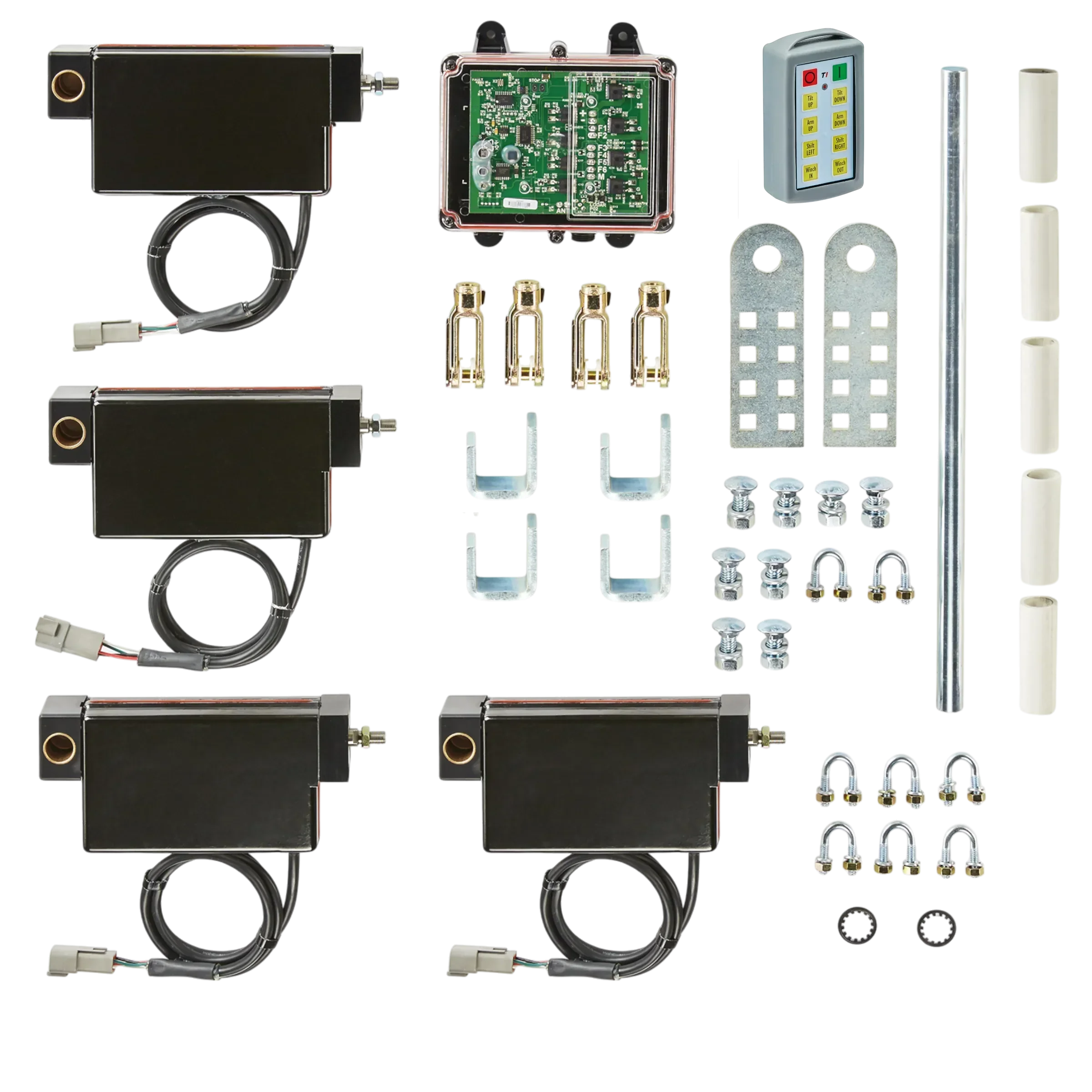 The PIERCE 8 Function Wireless System features a bolt-on electric actuator and all installation hardware, providing wireless control similar to advanced recovery truck systems.