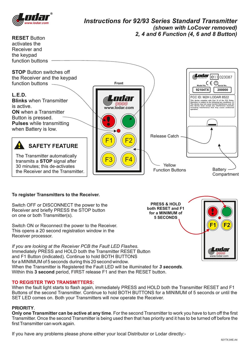 92-93 Series - Instructions Standard Transmitter Coding — Page 1