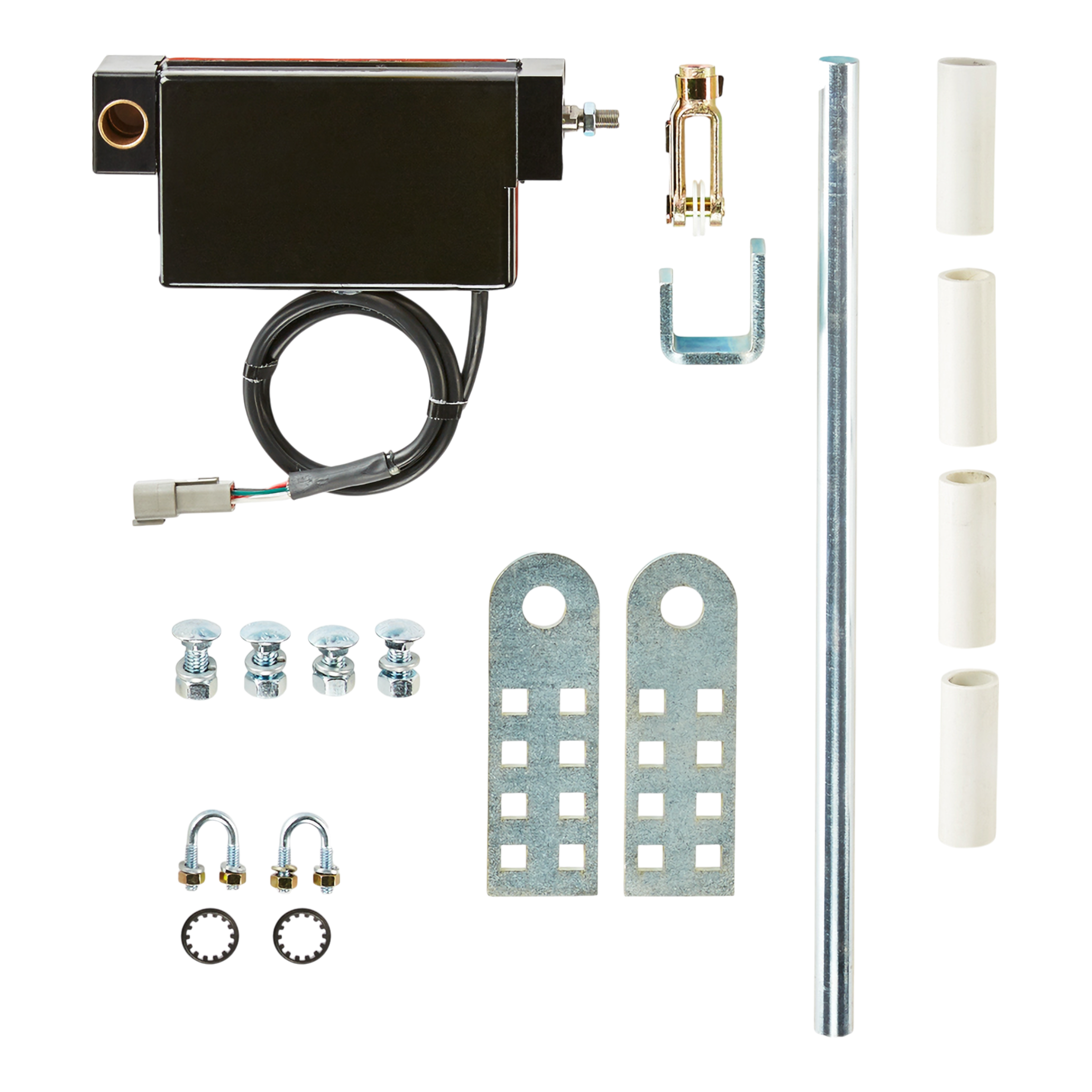 The Lodar Replacement Electric Actuator Hardware by Lodar LTD features brackets, bolts, and a premium actuator on a white background.