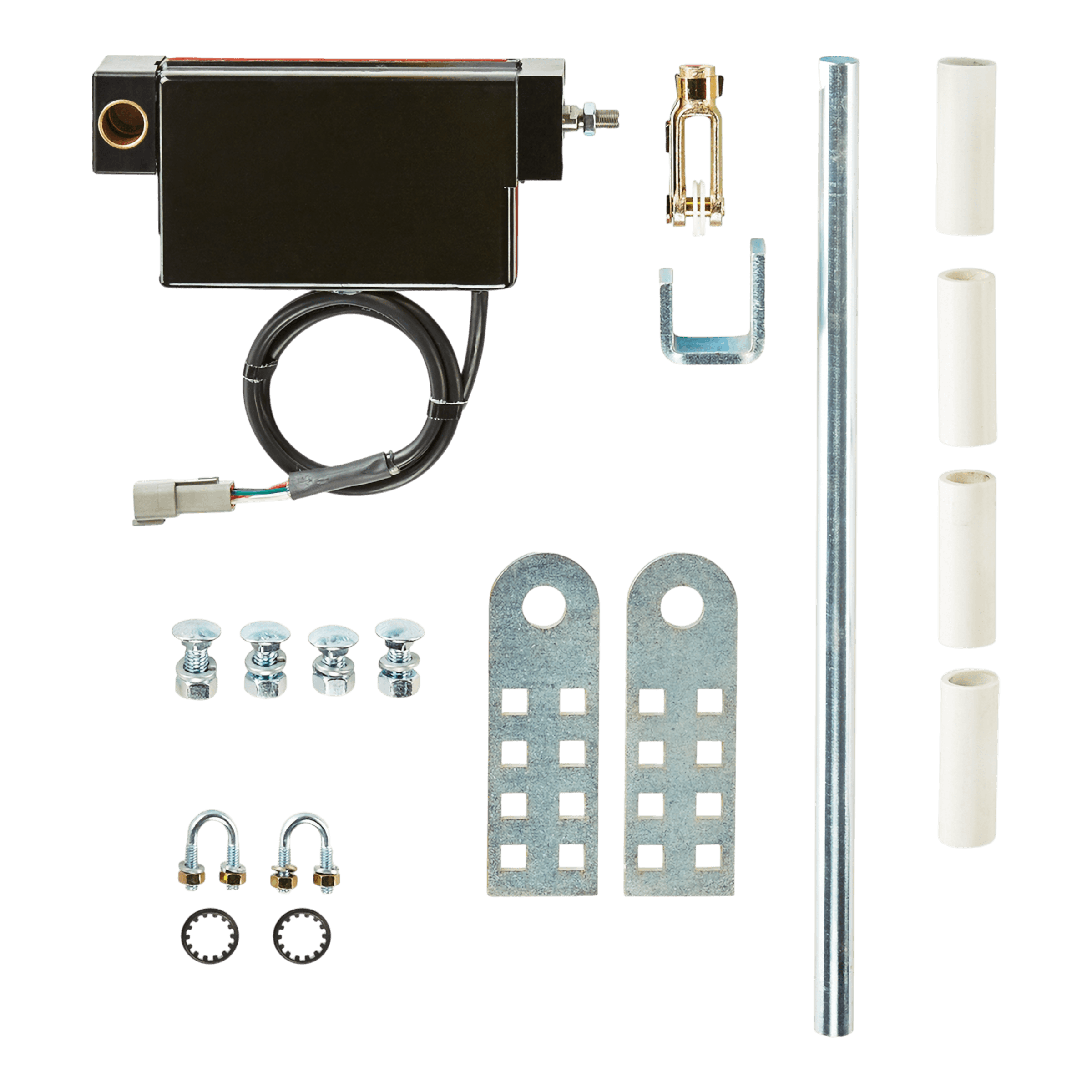 The Lodar Replacement Electric Actuator Hardware by Lodar LTD features brackets, bolts, and a premium actuator on a white background.