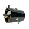 Black cylindrical 9,000/12,000 lb Electric Planetary Winch Motor | Style 2 by PIERCE, with exposed wiring and mounting bolts, compatible with PIERCE recovery winch systems, isolated on a white background.