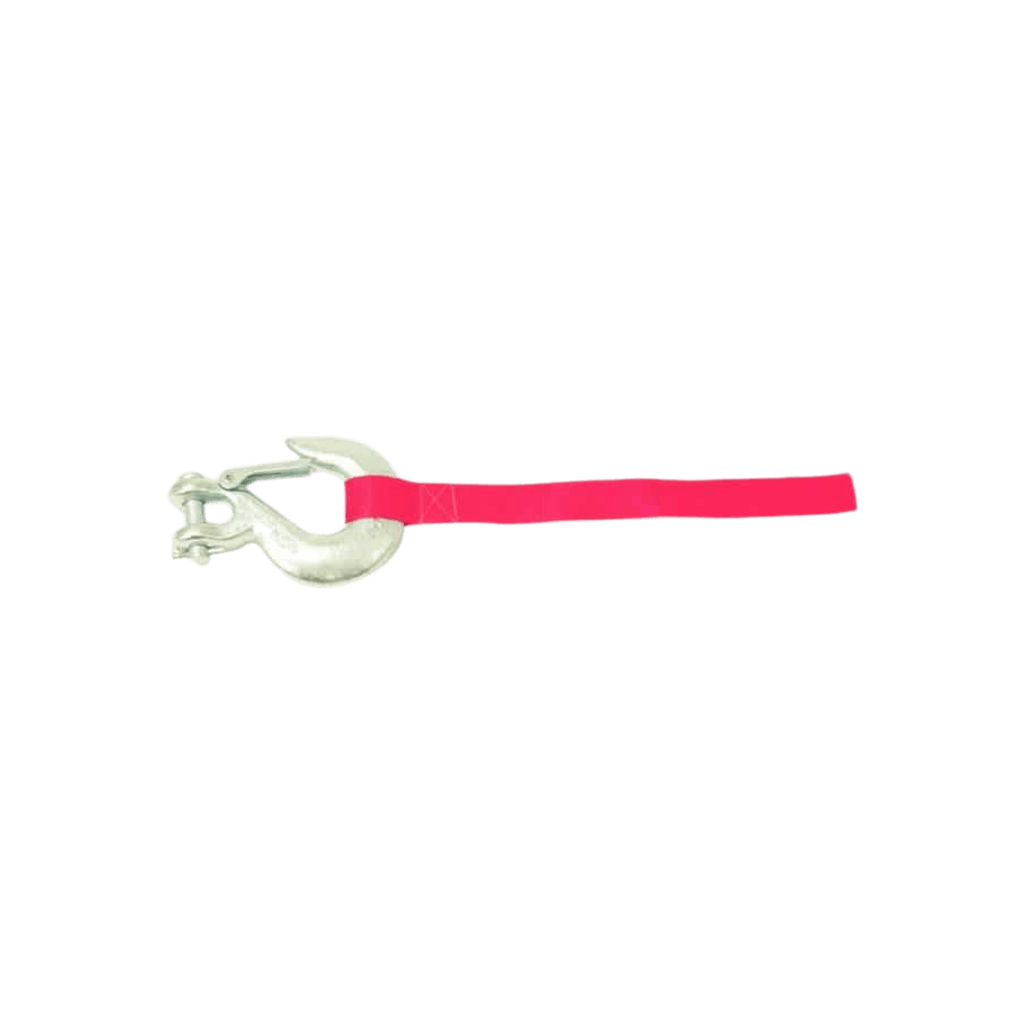 The Internal - Pierce Assembly Team 9,000 lb Recovery Winch features a silver metal hook with a bright pink strap for trailer loading or vehicle recovery, displayed on a plain white background.