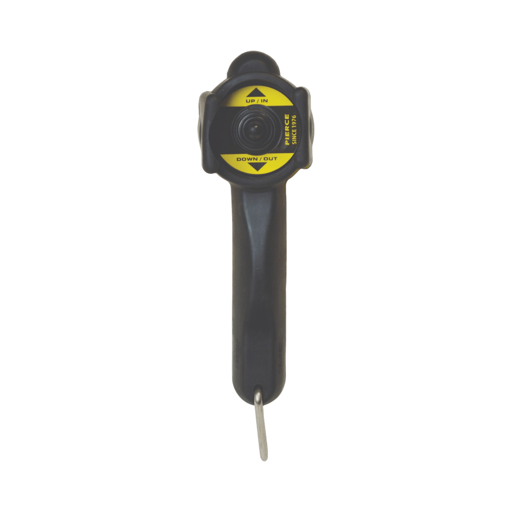 Operate your 9,000 lb Recovery Winch by Internal - Pierce Assembly Team with this black remote featuring yellow directional buttons and a metal keyring—perfect for trailer loading or vehicle recovery tasks.