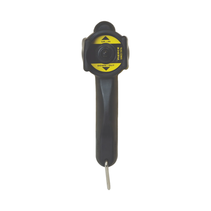 Operate your 9,000 lb Recovery Winch by Internal - Pierce Assembly Team with this black remote featuring yellow directional buttons and a metal keyring—perfect for trailer loading or vehicle recovery tasks.