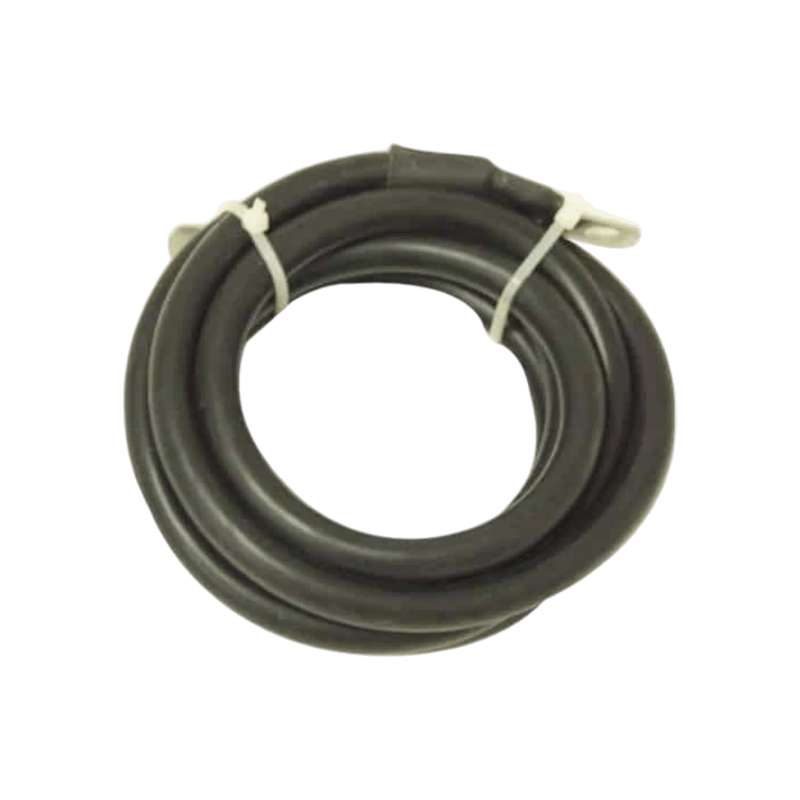 A coiled black rubber hose from PIERCE, secured with white ties on a white background, is perfect for use with the 9,000 lb Recovery Winch during trailer loading or vehicle recovery.