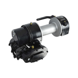 Internal - Pierce Assembly Team 9,000 lbs. 8" Drum Industrial Electric Winch featuring black and silver metal parts with a handle, shown isolated on a white background.