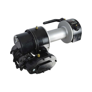 The PIERCE 9,000 lbs. 8 Drum Industrial Electric Winch boasts a sturdy design with a black housing and silver drum against a sleek black background, offering a limited lifetime warranty for peace of mind.