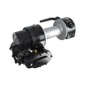 Internal - Pierce Assembly Team 9,000 lbs. 8" Drum Industrial Electric Winch featuring black and silver metal parts with a handle, shown isolated on a white background.