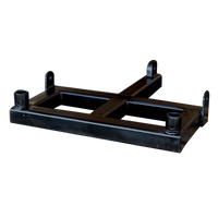 The PIERCE Drop Hinge for Gooseneck Bale Spear features a black metal design with a rectangular base and four mounting points, offering versatility and precision integration, all against a dark backdrop.