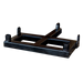 The PIERCE Drop Hinge for Gooseneck Bale Spear features a black metal design with a rectangular base and four mounting points, offering versatility and precision integration, all against a dark backdrop.