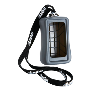 Silicone cover in grey for Lodar 9000 Series transmitter, paired with a black Lodar lanyard by Lodar LTD.