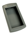 The Lodar LTD Lodar Silicone LoCate Cover for AirTag™ is a gray rectangular silicone tray with raised edges and a recessed center for secure fitting and impact protection, shown from an angled perspective.