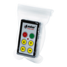Transparent pouch containing a Lodar LTD Controls remote with colorful buttons.