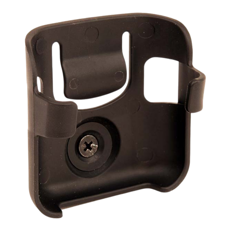 The Lodar Locator Holder for Mini Transmitters by Lodar LTD is a black plastic wall mount bracket with a central screw, designed to provide seamless transmitter storage. It features a plastic ball joint for versatile positioning.