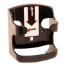 Wall-mounted Lodar Transmitter Locator by Lodar LTD, designed to hold a cylindrical item with slot. Features branding and a downward arrow on the front, compatible with IP series remotes.