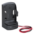 The Lodar LTD Lodar Locator Holder for Standard Transmitter with Sensor Alarm is a black wall-mounted charging cradle with red and black wires, offering secure holding, easy access, and reliable charging for your transmitter.