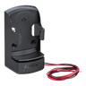 The Lodar LTD Lodar Locator Holder for Standard Transmitter with Sensor Alarm is a black wall-mounted charging cradle with red and black wires, offering secure holding, easy access, and reliable charging for your transmitter.