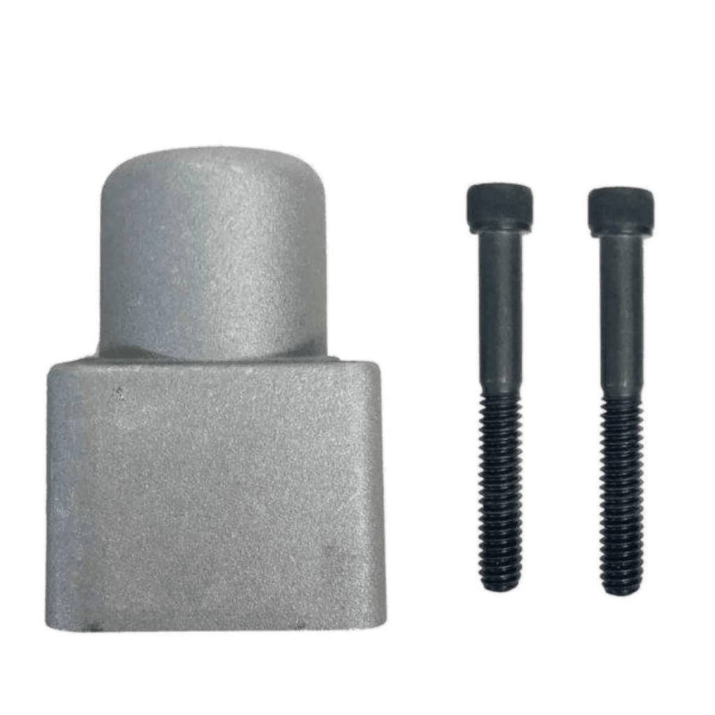 A PIERCE Bolt-on Actuator for Gresen Spool, a metal block with a rounded top, is shown next to two black screws on a white background.