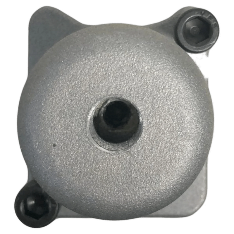 Close-up of a metallic Bolt-on Actuator for Gresen Spool by PIERCE, featuring a central hole and two visible screws on either side, commonly used as actuator components.