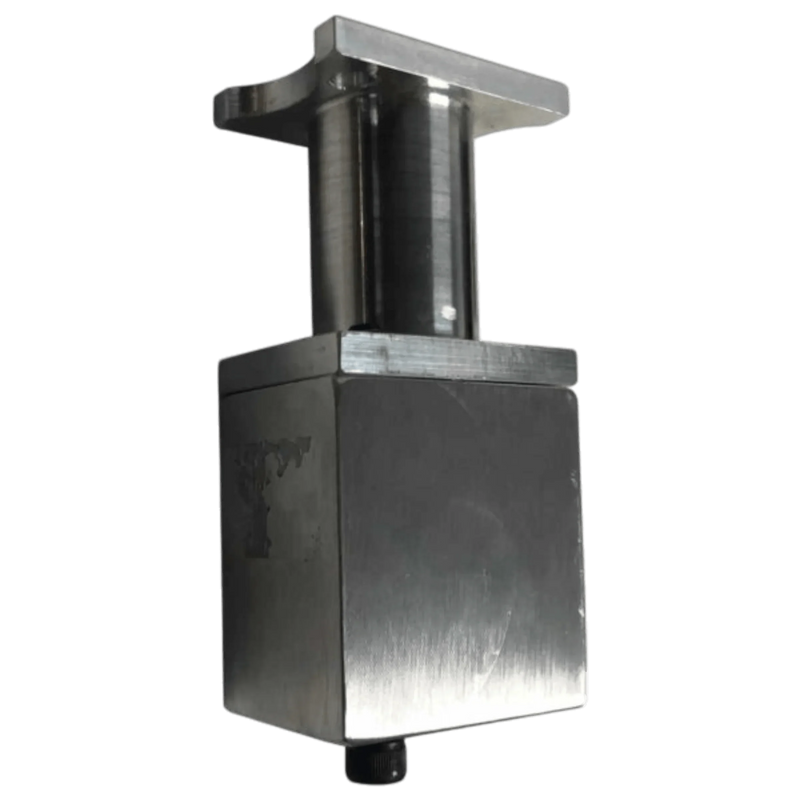The PIERCE Bolt-on Actuator for Husco Spool—a metal industrial part with a cylindrical top and rectangular base, shown on a plain background—is ideal for Husco spool valve applications.