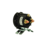 The Bucher Hydraulics, Inc. Bucher Pump 12 Volt Solenoid Style 2 is a black cylindrical relay with two copper terminals, mounted on a metal bracket and isolated on white, designed as a replacement for Bucher pumps.