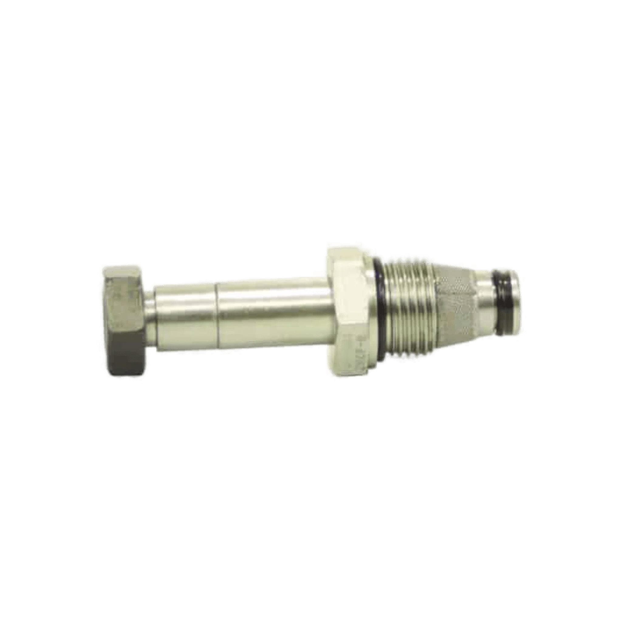 The Bucher Hydraulics, Inc. Bucher Pump Valve, shown on a white background, features a threaded body and hexagonal head and is suitable as a replacement part for the PM319 pump.