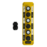 The Asetek Enterprise Company LTD Universal Momentary Pendant Control - 6 Button features six clearly labeled black and white buttons for directional movement, making it ideal as a replacement pendant for hydraulic power units. Connector included.
