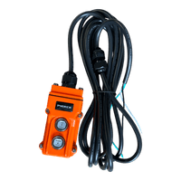 The PIERCE 2 Function Momentary Hard-Wired Control Pendant features Up/Down buttons, a durable water-resistant design, and a 15 ft. cord, ensuring reliable operation in tough environments.