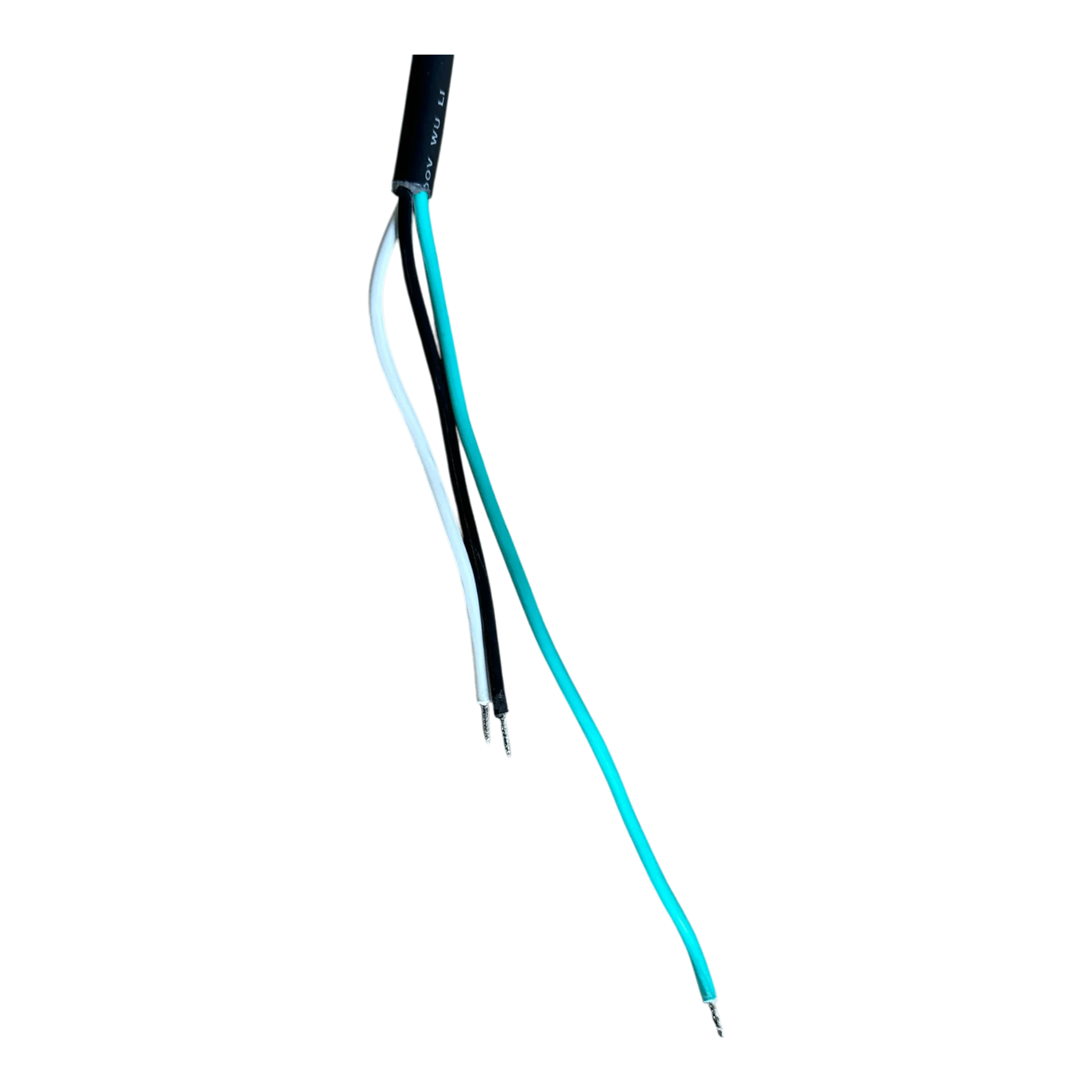 Three exposed black, white, and blue electrical wires extend from the 15 ft. cord of the PIERCE 2 function Momentary Hard-Wired Control Pendant by PIERCE, often used in water-resistant or industrial control pendant setups.