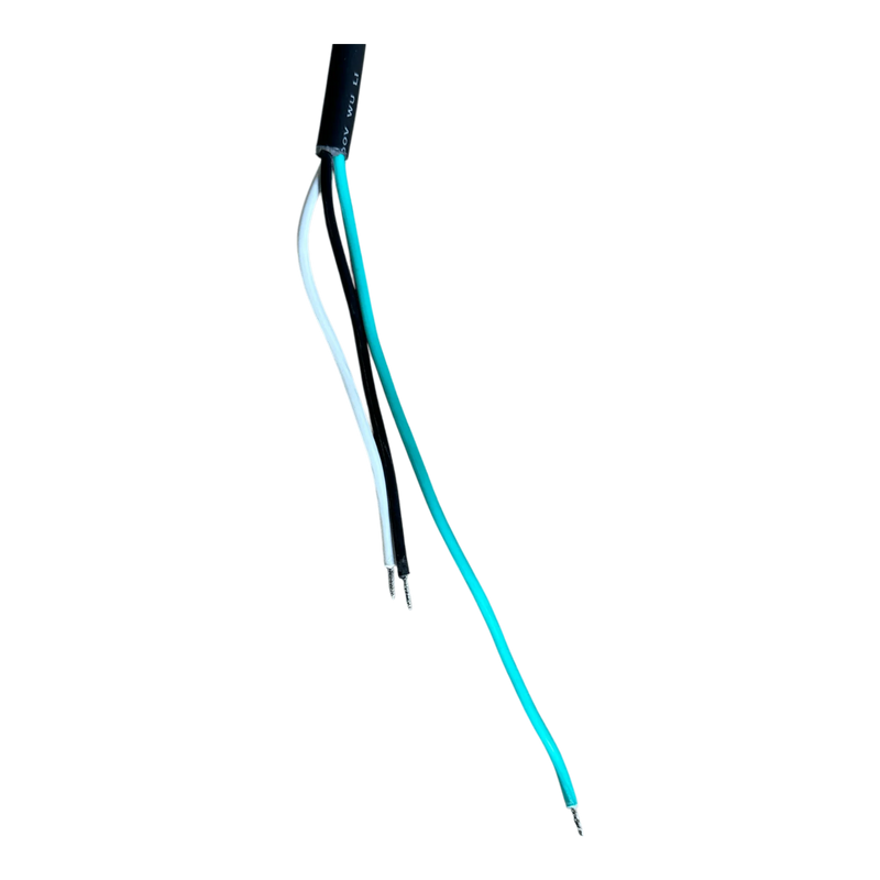 Three exposed black, white, and blue electrical wires extend from the 15 ft. cord of the PIERCE 2 function Momentary Hard-Wired Control Pendant by PIERCE, often used in water-resistant or industrial control pendant setups.