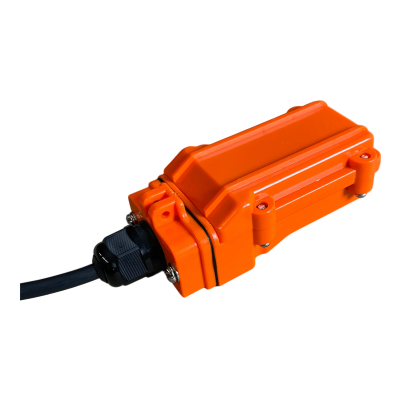 PIERCE 2 function Momentary Hard-Wired Control Pendant by PIERCE, featuring a bright orange water-resistant housing and a 15 ft. black cord, isolated on a white background.
