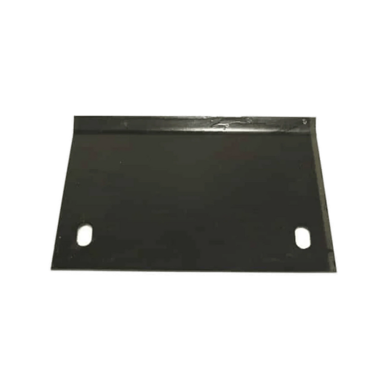 The PIERCE Cable Tensioner for 8" Cable Drum worm gear winches is a flat black metal plate featuring two oval holes and a raised edge on one side.