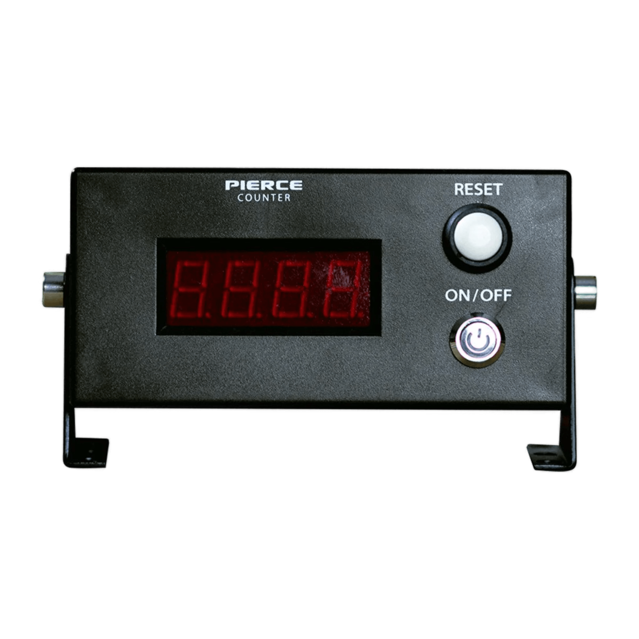 The Cattle Cube Counter by PIERCE features a digital interface with an LED display, clearly labeled as the Pierce Counter. It is equipped with user-friendly buttons for reset and on/off, offering effortless tracking of feeding costs.