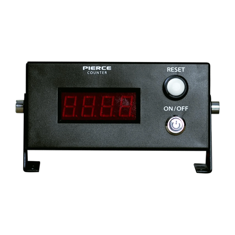 The Cattle Cube Counter by PIERCE features a digital interface with an LED display, clearly labeled as the Pierce Counter. It is equipped with user-friendly buttons for reset and on/off, offering effortless tracking of feeding costs.