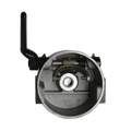 Top view of the WPT Power (Shanghai) Ltd Clutch Housing Assembly for Electric Worm Gear Winches with Spring, featuring a round metal housing and a black lever on the left, set against a white background.
