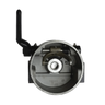 Top view of the WPT Power (Shanghai) Ltd Clutch Housing Assembly for Electric Worm Gear Winches with Spring, featuring a round metal housing and a black lever on the left, set against a white background.
