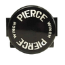 Black circular Clutch Housing w/ Bushing by PIERCE, featuring "PIERCE WINCH" in white (one upside down). Ideal as a replacement housing for your PS654 series Worm Gear Winch or when servicing the free spool function.