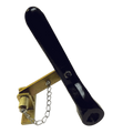 The Clutch Latch for Electric Worm Gear Winches by WPT Power (Shanghai) Ltd features a black metal lever on a brass mounting bracket with a small chain, designed as a Free Spool Latch for the 654 Series Winch.