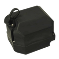 A black plastic outdoor electrical outlet cover with a flip-up lid, ideal for protecting connections such as the Asetek Enterprise Company LTD Compact Solenoid Assembly.