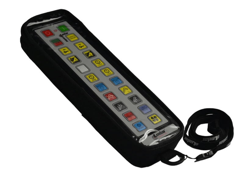Protective fabric cover for remote controls, boasting colorful button icons and a practical side strap. As part of the Lodar LTD 92 93 IP Series, it ensures your transmitter remains secure and stylish.