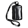 A durable Lodar LTD Controls Cover, featuring a black fabric exterior with a clear front and an attached branded lanyard, provides reliable protection for your belongings.