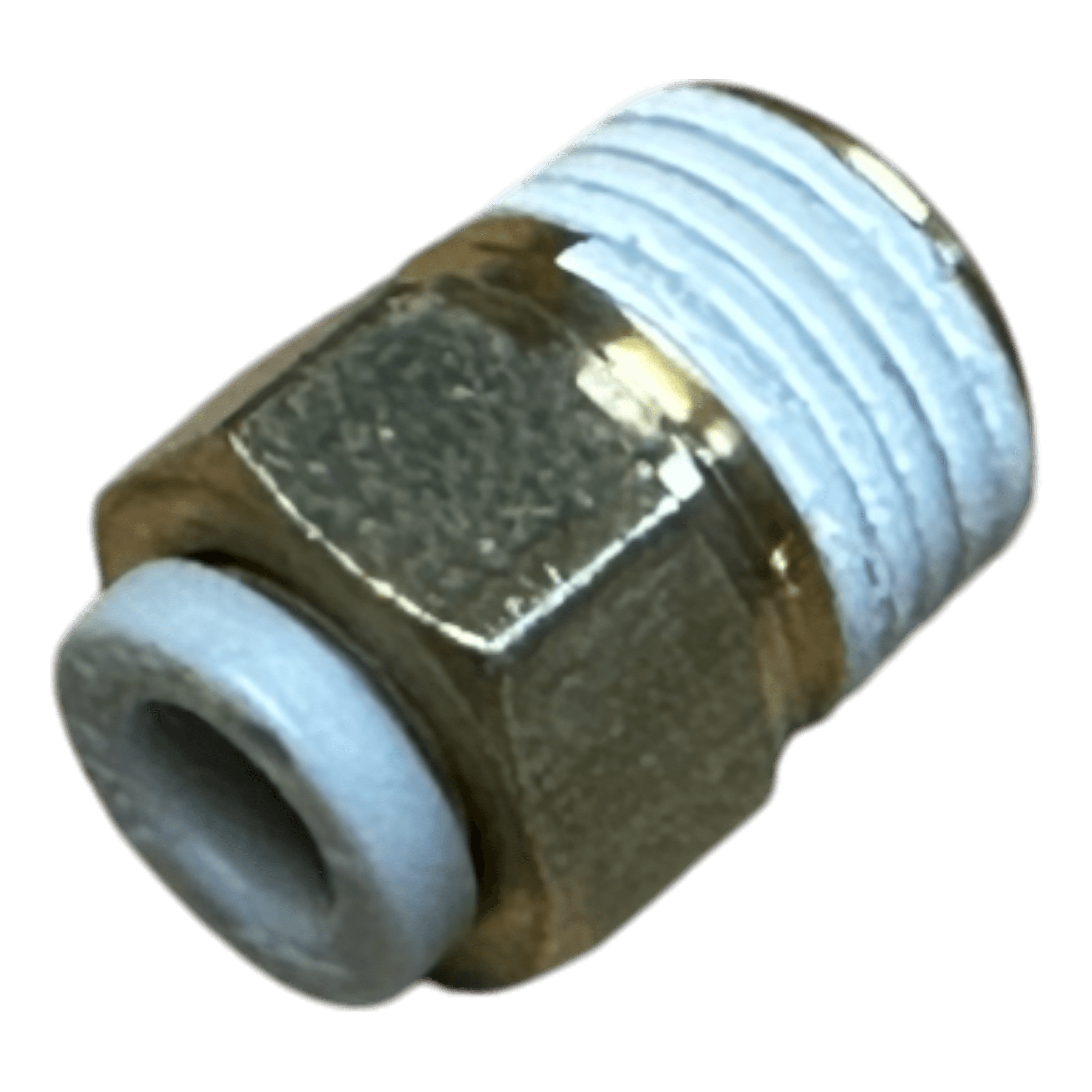 Brass and white straight pneumatic fitting with threaded end from Motion Industries Inc.—ideal as a replacement for Lodar Air Actuator.