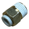 A PIERCE Controls Straight Air Fitting, brass and white with a threaded end, ideal as a replacement pneumatic component.