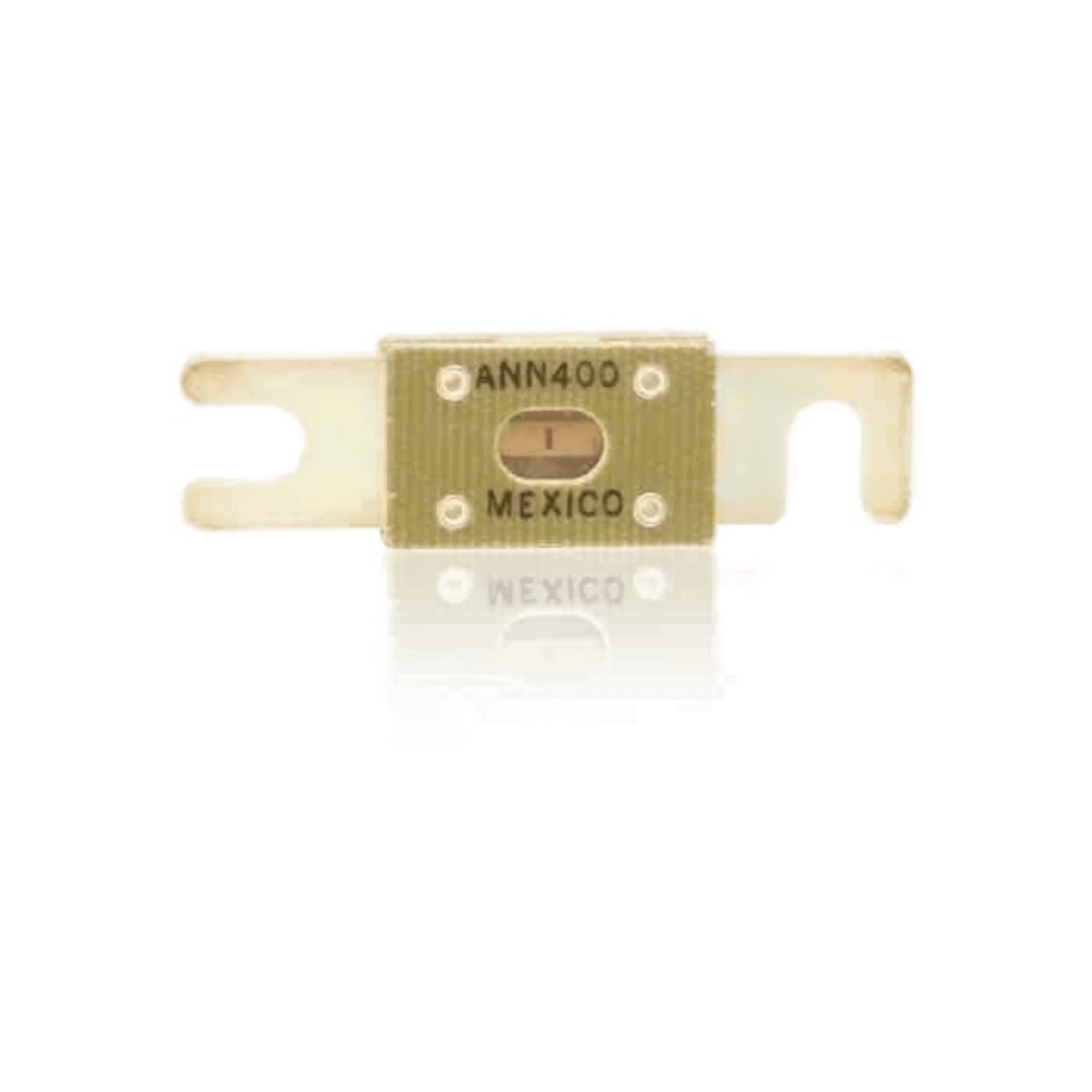 The PIERCE Controls 400 Amp fuse is gold-colored, labeled ANN400 MEXICO, and is typically used as a fuse link in a fuse block.