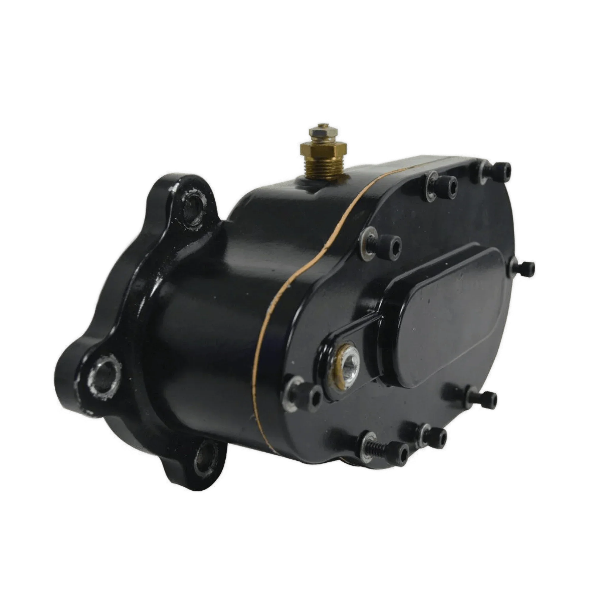 The Conversion Kit by Internal - Pierce Assembly Team for 12,500 lbs worm gear winches includes bolts, features multiple mounting points and a brass fitting, shown from an angle.