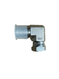 PIERCE Hydraulics Fitting, 90° swivel elbow, male 1/2 in x female 3/8 in pipe thread, shown with plastic tube on one end against a white background.